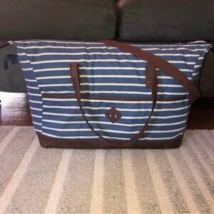 Blue & White Striped Overnight Duffel Bag